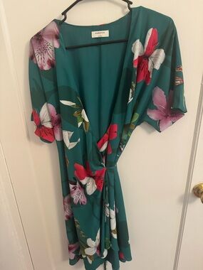 Babaton Teal Floral Midi Wrap Dress